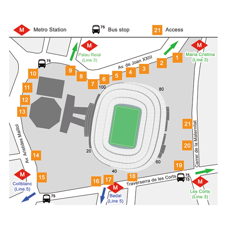 camp nou barcellona mappa stadio accessi