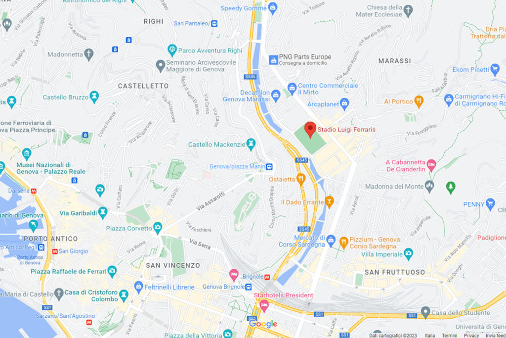 mappa stadio ferraris genova google