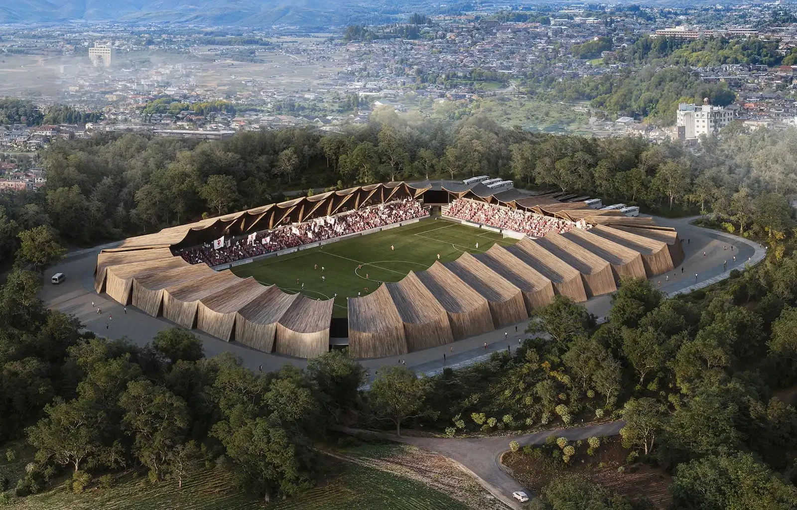 fukushima progetto stadio legno vista generale