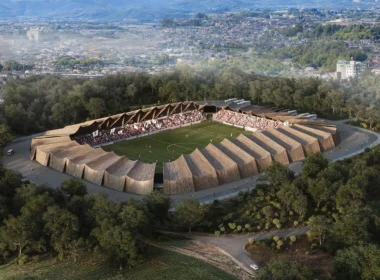 fukushima progetto stadio legno vista generale