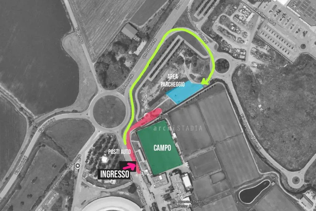 juventus training center vinovo mappa parcheggi ingresso